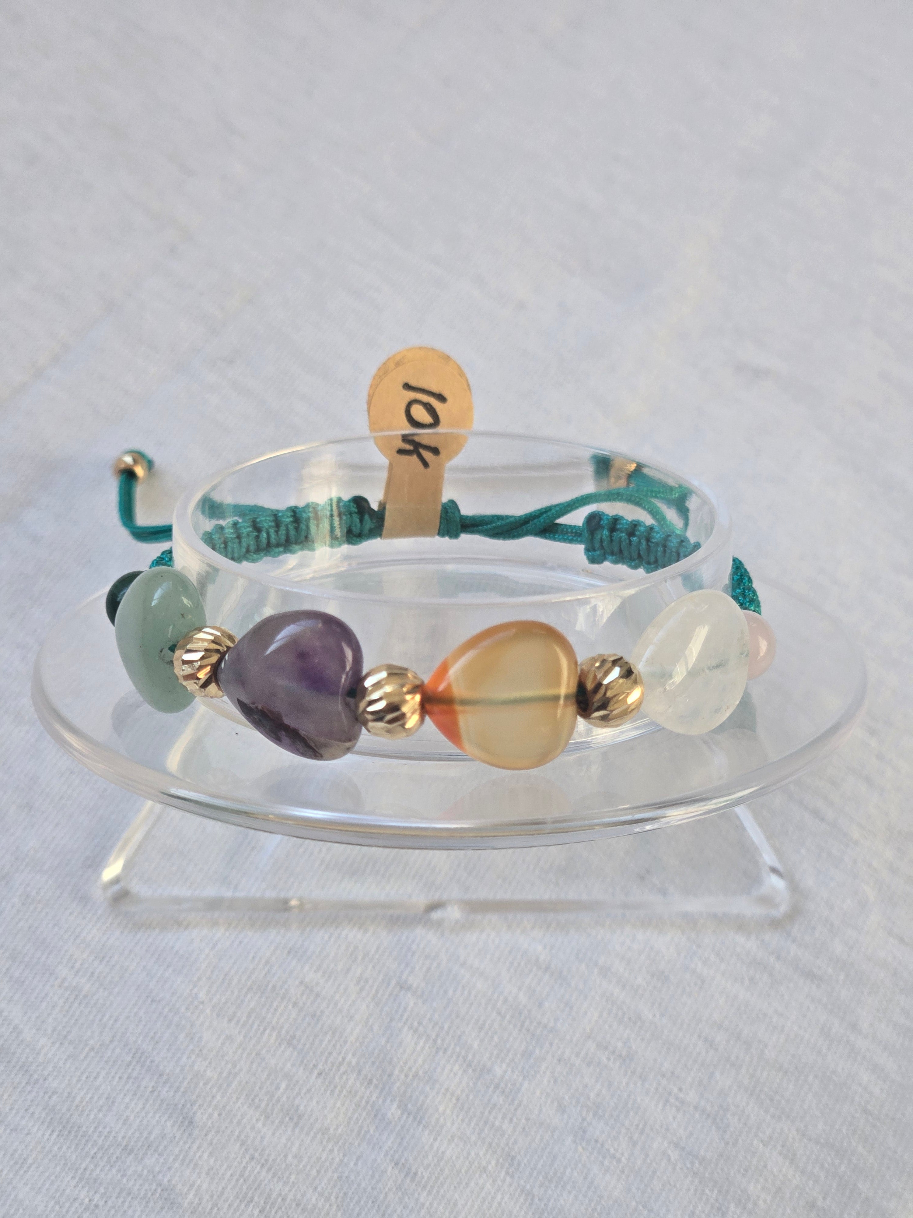 Pulsera Ajustable Oro 10k Piedras Naturales