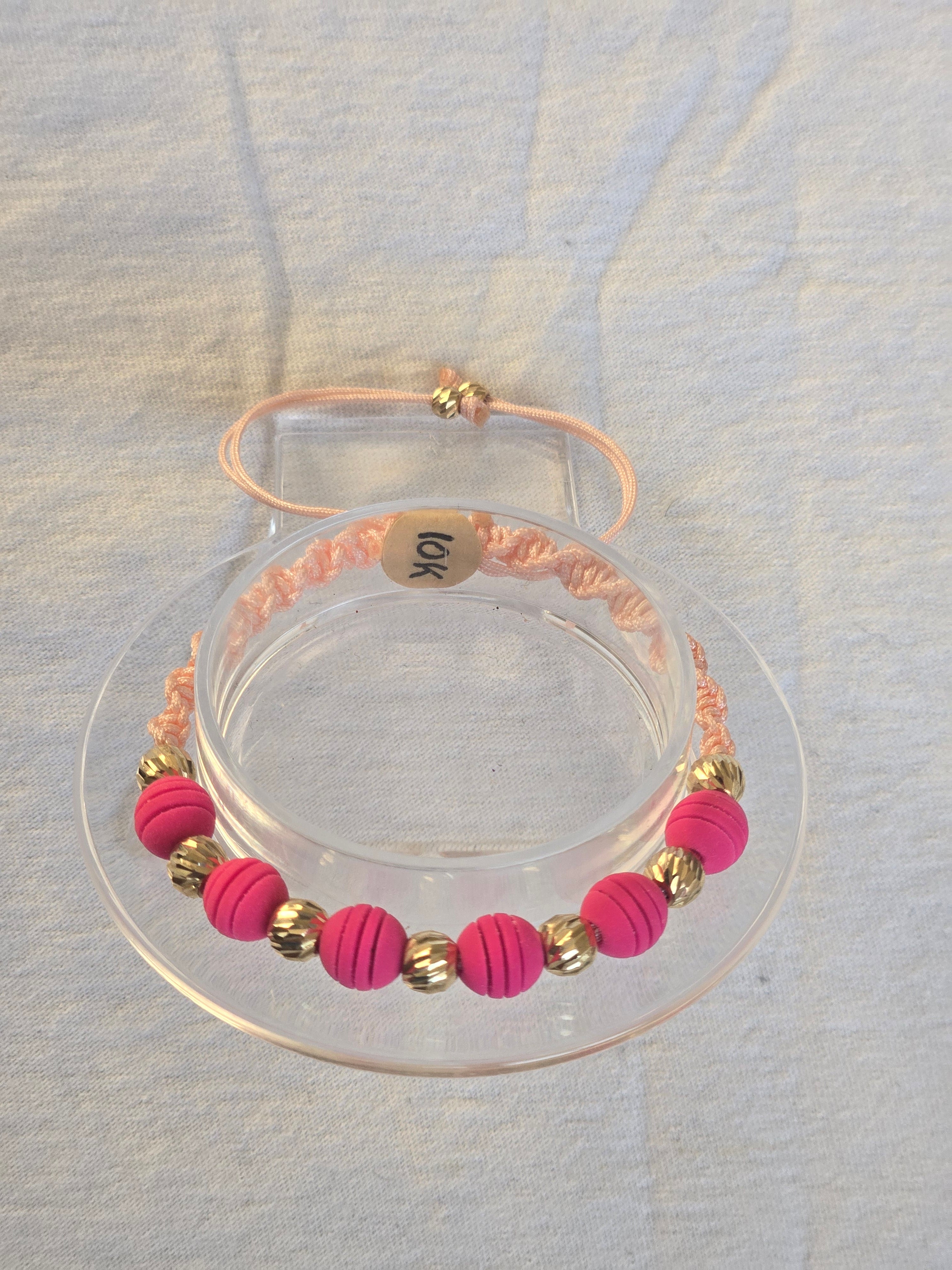 Pulsera Ajustable Oro 10k Fucsia