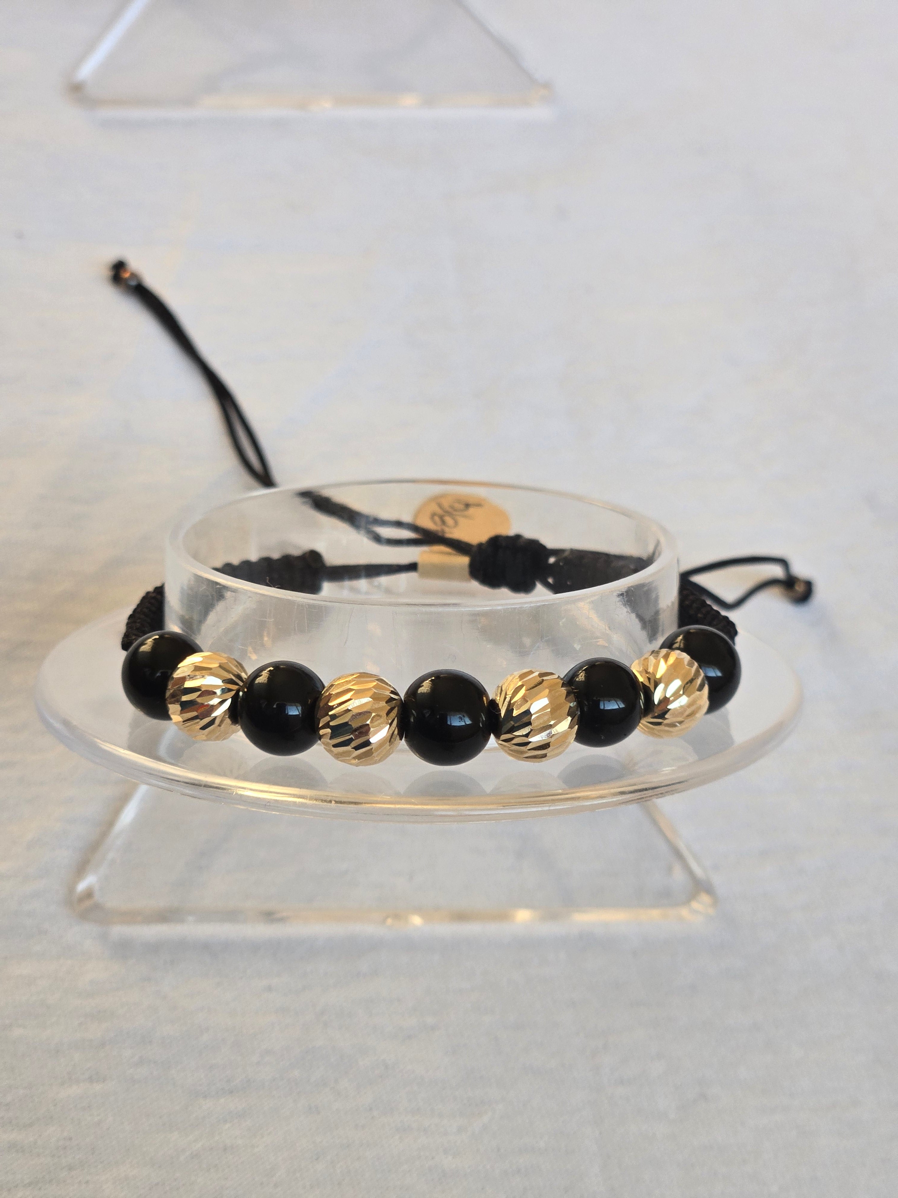 Pulsera Ajustable Oro 14k Ónix Negro