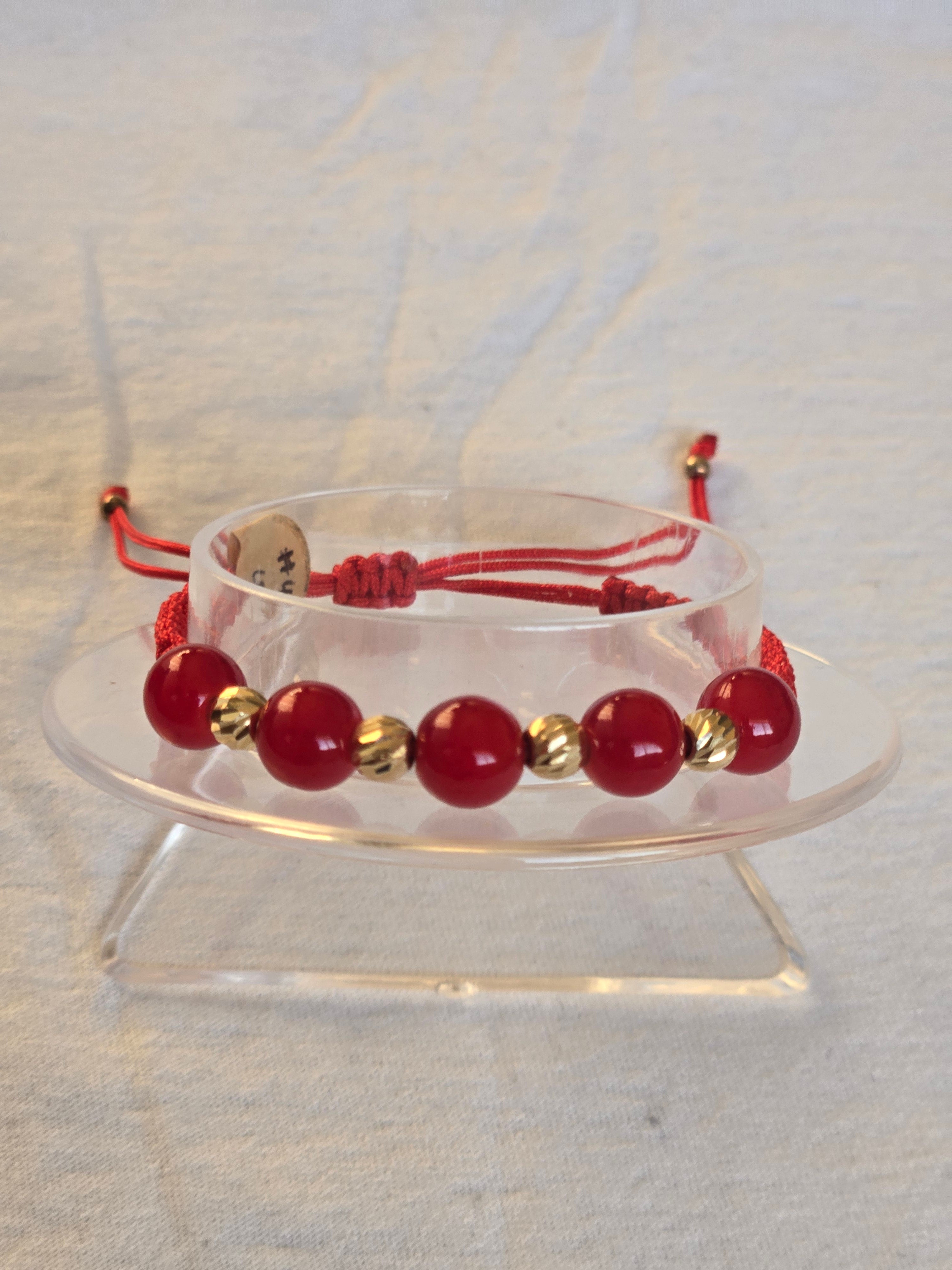 Pulsera Ajustable Oro 14k Cuarzo rojo Intenso