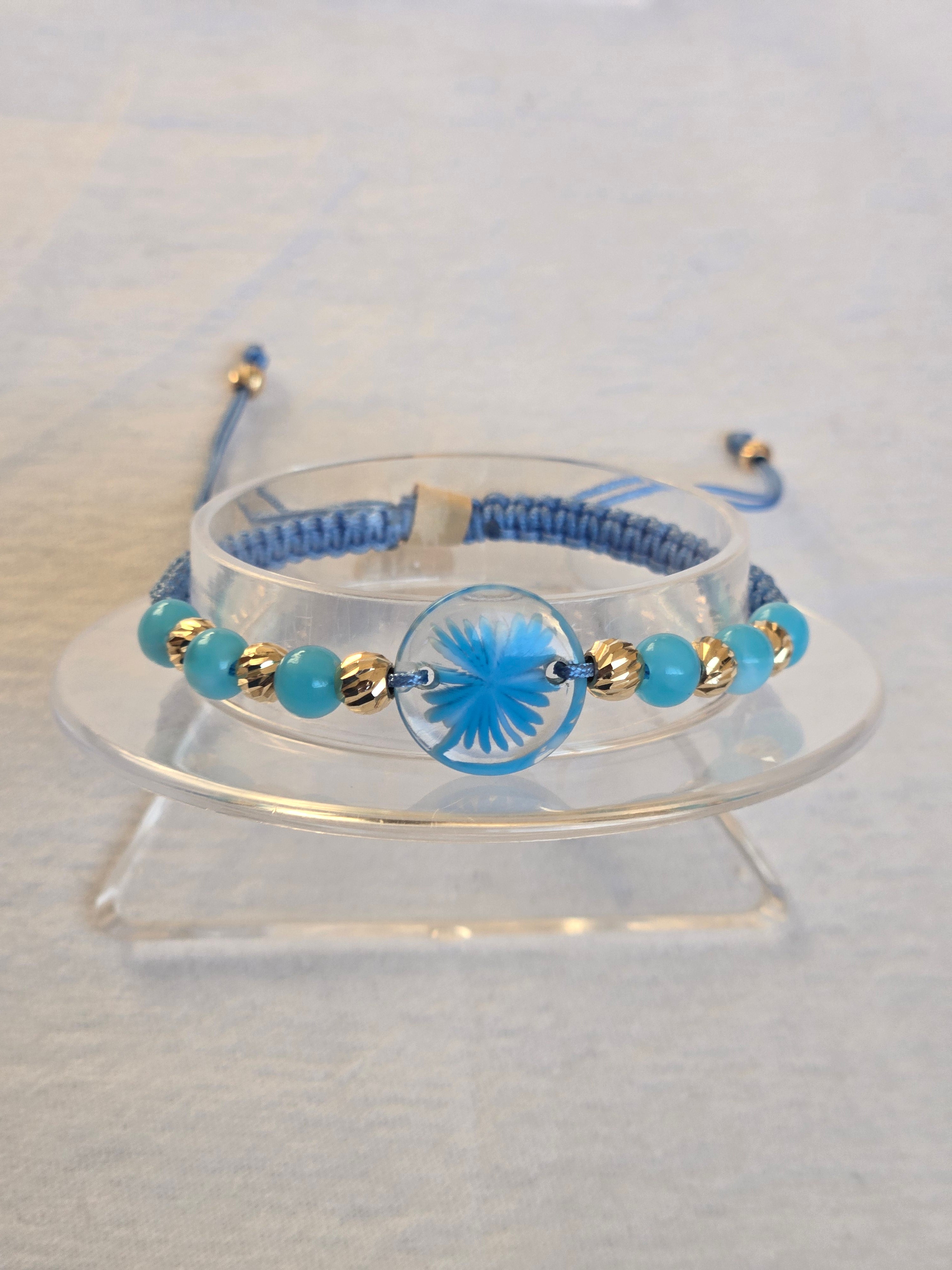 Pulsera Ajustable Oro 14k Azul turqueza